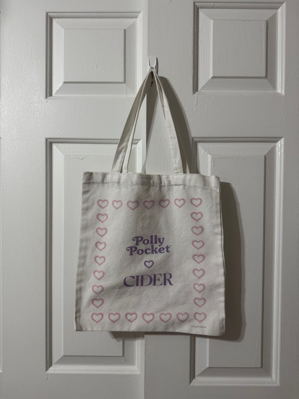 Polly Pocket X Cider Canvas Tote Bag White With Pink Hearts